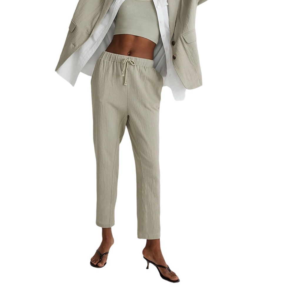 NWT Madewell Women’s Sage Green Rumpled Terry Pull-On Tapered Pants Size Small
